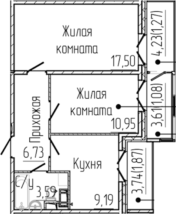 2-комнатная квартира 52.18 м², 5/8 эт., ЖК «SERTOLOVO PARK»